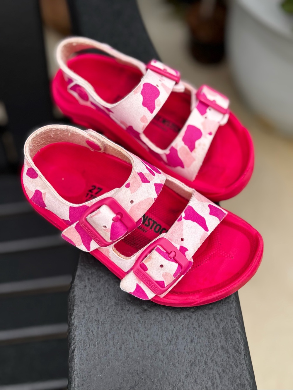 Birkenstock Kids Hot Pink Camo Double-Strap Sandal